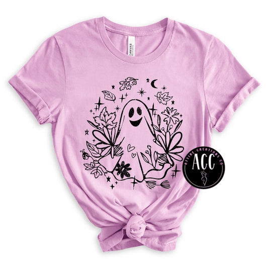Whimsy Ghost with Flowers Halloween Shirt, Cute Spooky Fall Tee - Attire - Creations Co