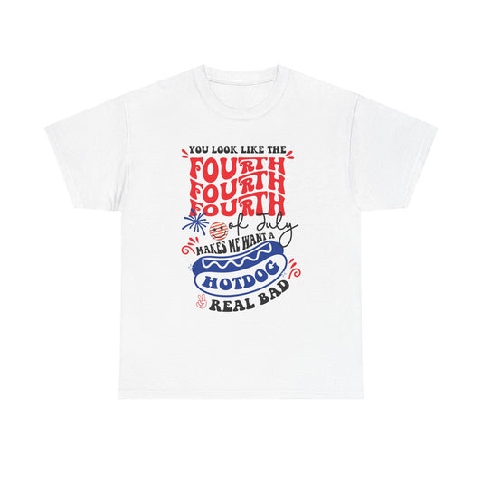 4th of July Hotdog T-Shirt, Funny Independence Day Tee, Summer BBQ Shirt, Patriotic Gift, Unisex Heavy Cotton Tee