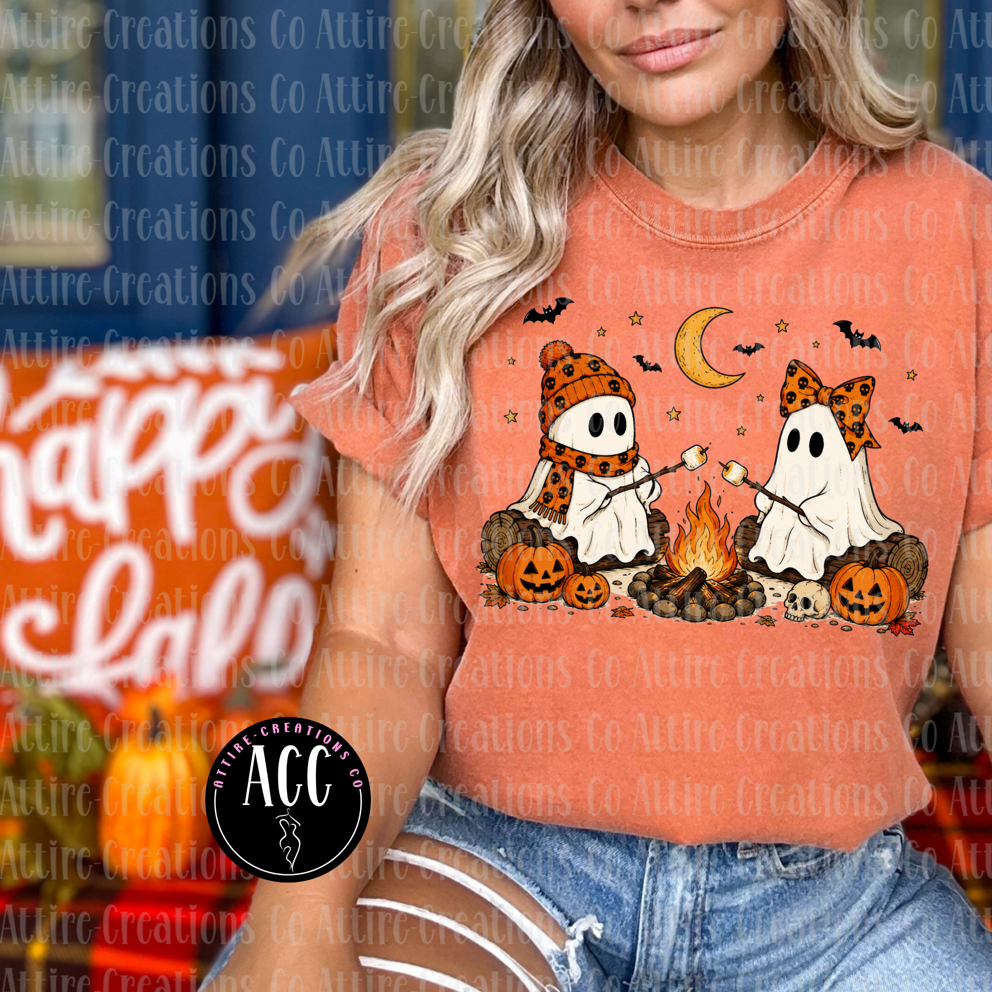 Ghost Roasting Marshmallows Halloween Graphic T-Shirt