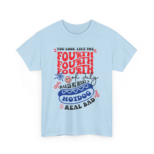 4th of July Hotdog T-Shirt, Funny Independence Day Tee, Summer BBQ Shirt, Patriotic Gift, Unisex Heavy Cotton Tee