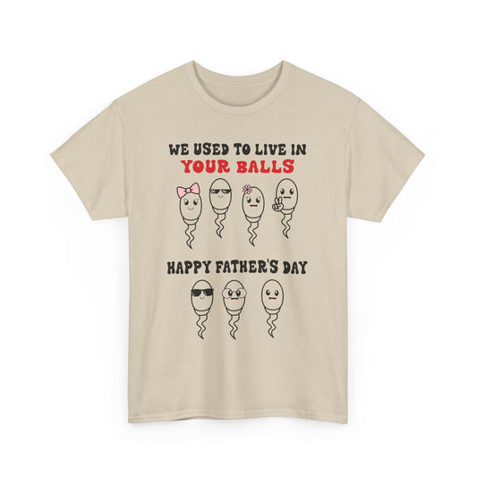 Funny Father's Day Tee - We Used to Live in Your Balls, Dad Gift, Humorous T-Shirt, Joke Shirt, Unisex Cotton Tee, Parenting Humor