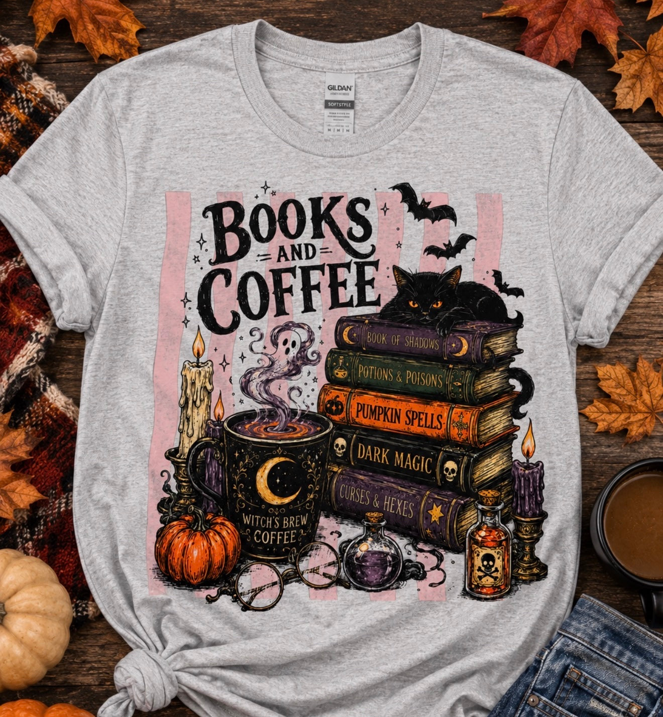 Books & Coffee Halloween Graphic T-Shirt