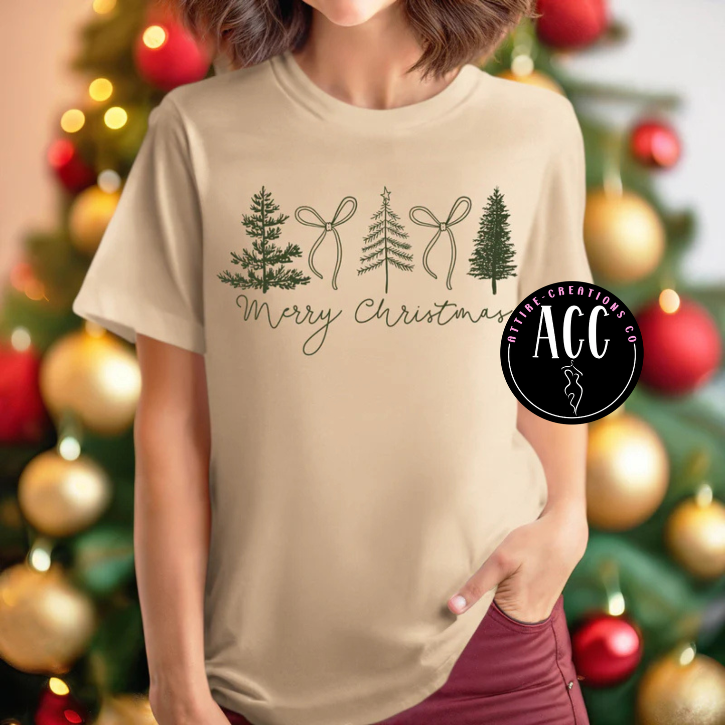 Merry Christmas- Trees & Bow