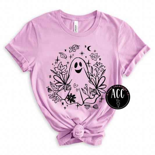 Whimsy Ghost with Flowers Halloween Shirt, Cute Spooky Fall Tee
