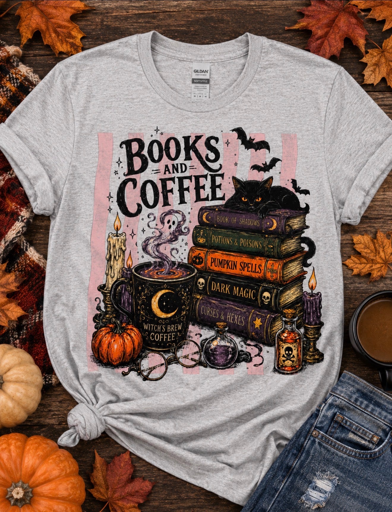 Books & Coffee Halloween Graphic T-Shirt