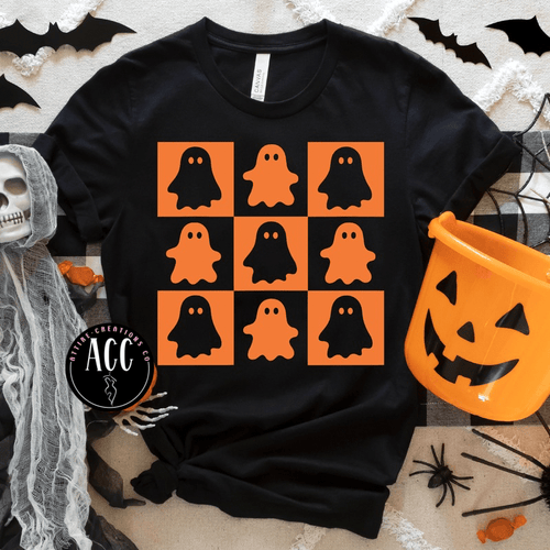 Cute Ghost Checkerboard Halloween Shirt, Spooky Fall Graphic Tee - Attire - Creations Co